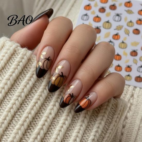 Manicure Embellishment Halloween Nail Decoration Stickers, 3D Embossed Pumpkin Ghost Bat Waterproof Accessories Decals, DIY for Holiday Party Flexible