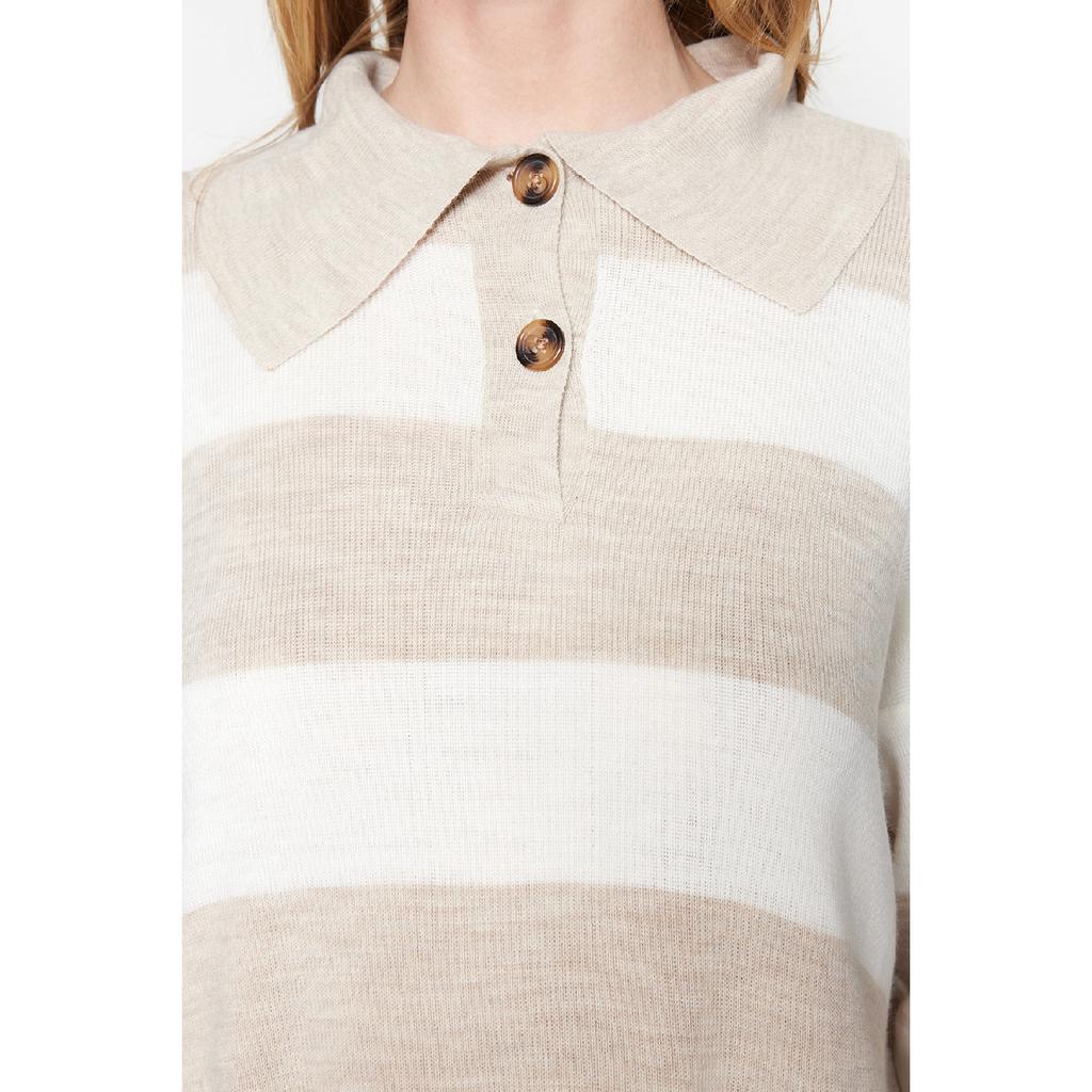 Черный полосатый трикотаж с воротником-поло Tctaw23kz00039