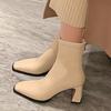 Ботильоны зимние женские туфли кожаные квадратные носки высокие каблуки сексуальные туфли 2025 тренд мода массивные туфли готические Chelea Botas Mujer