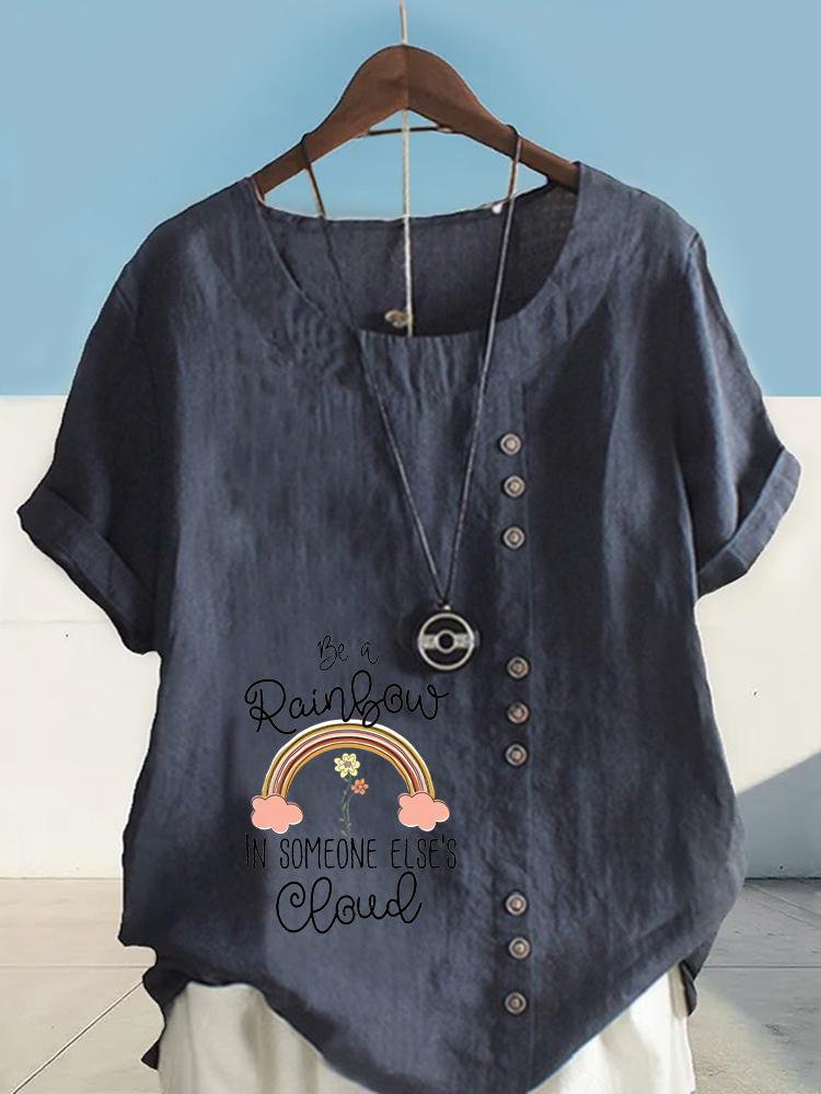 Women's Fashion Colored Letters Print Shot Sleeve T-shirt Loose Cotton Shirt Casual Loose Summer Blouse Tops Plus Size