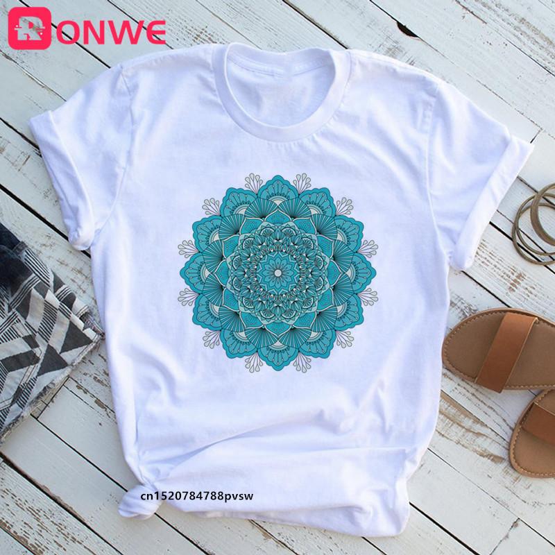 Mandala Flowers Stripes Thermo Funny Women T Shirt Girl Summer 90S Print Tops Tee Drop Ship