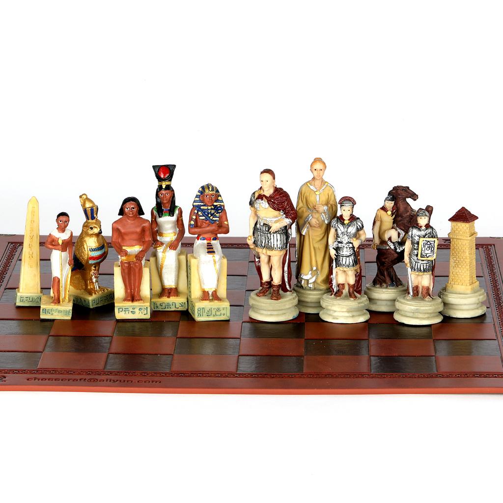 Role Theme Chess Set - Resin Material And Hand-Painted With Embossed Leather Chess Board - 32 Pieces - Ideal Gift Board Game
