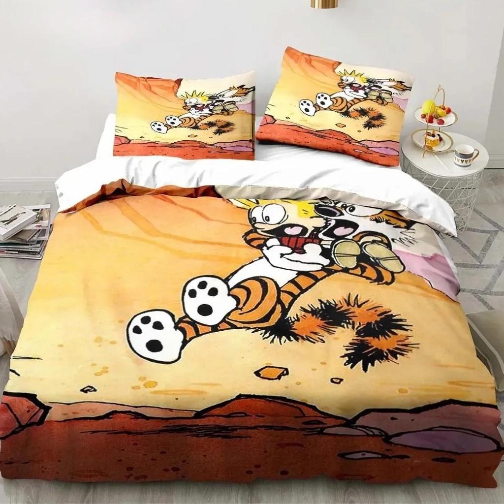 Мультяшный постельный комплект C-Calvin&Hobbes 3D-принт Комплект пододеяльника Мягкий Односпальный Полуторный Двуспальный Кинг-сайз для Детей Подарок Ребенку Комикс