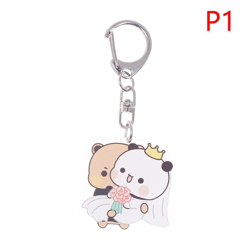Cute Bubu Dudu Keychains Acrylic Cartoon Bear Keyring For Accessories Bag Pendant Key Chain Jewelry Fans Couple Love Gifts
