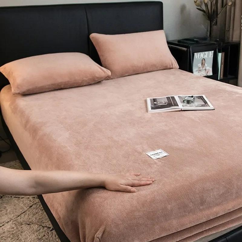 Мягкая теплая плюшевая простыня, эластичный наматрасник, пушистый коралловый флис, постельное белье, зимняя роскошная двуспальная кровать для пар, постельное белье