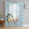 Wood Grain Flowers Rudder Starfish Tulle Curtain Voile Transparent Tulle for Bedroom Living Room Kitchen Sheer Window Curtains