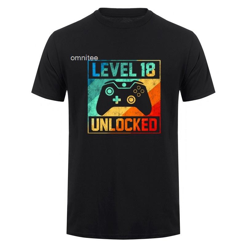 Level 18 Unlocked 18th Birthday 18 Year Old Gamer Boys T Shirts Short Sleeve Game Player Gift Streetwear Tops HJ106