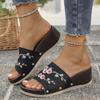 2025 Summer New Foreign Trade Cool Slippers Retro Flower Embroidered Sandals Low Slope Heel Large Size Women's Slippers