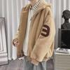 Men's Large Lambskin Hooded Jacket - Autumn/Winter, Hong Kong Style, Loose Fit, Casual & Warm Cotton Jacket for Couples