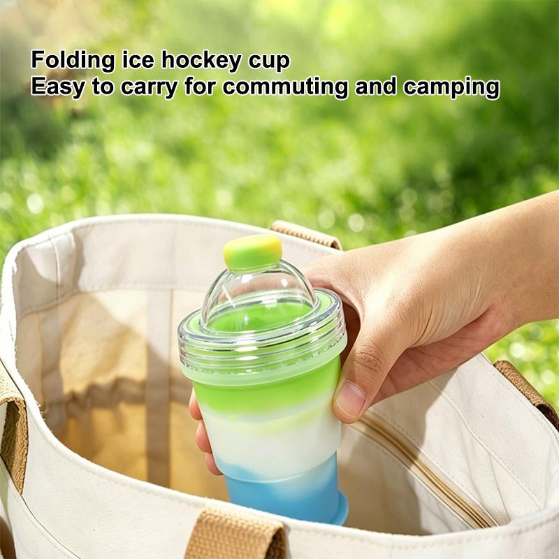 Portable Collapsible Ice Ball Cup with Straw in Silicone for Summer Outdoors