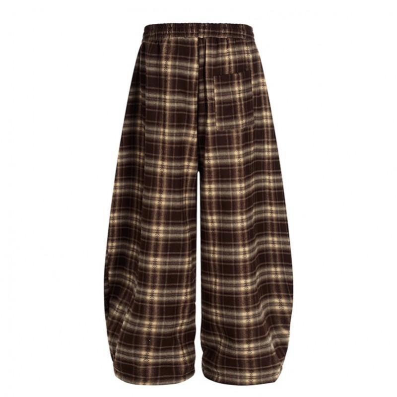 Embroidered Cargo Pants Wide Leg Loose Casual Trousers Unisex Vintage American Plaid Fall Winter