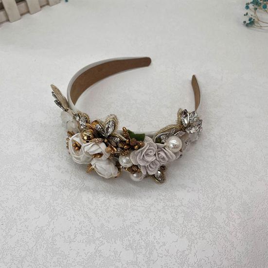 Женский ободок с искусственным цветком, искусственный жемчуг, блестящий декор со стразами, широкий винтажный роскошный противоскользящий красочный обруч для волос, противоскользящий аксессуар для украшения волос