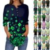 Женские топы с рукавами 3/4, летние футболки с принтом и V-образным вырезом, повседневные базовые футболки, рубашки на пуговицах, туники, топы St. День Патрика