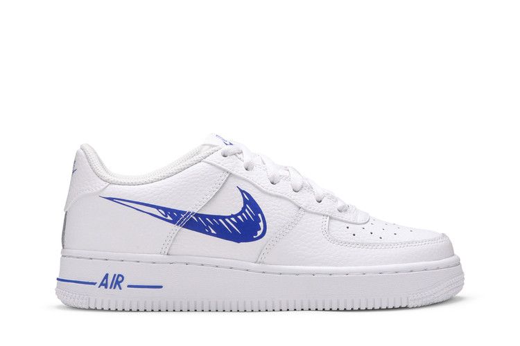Детские кроссовки Nike Air Force 1 Low Sketch White Royal (GS) Белый/Королевский/Белый