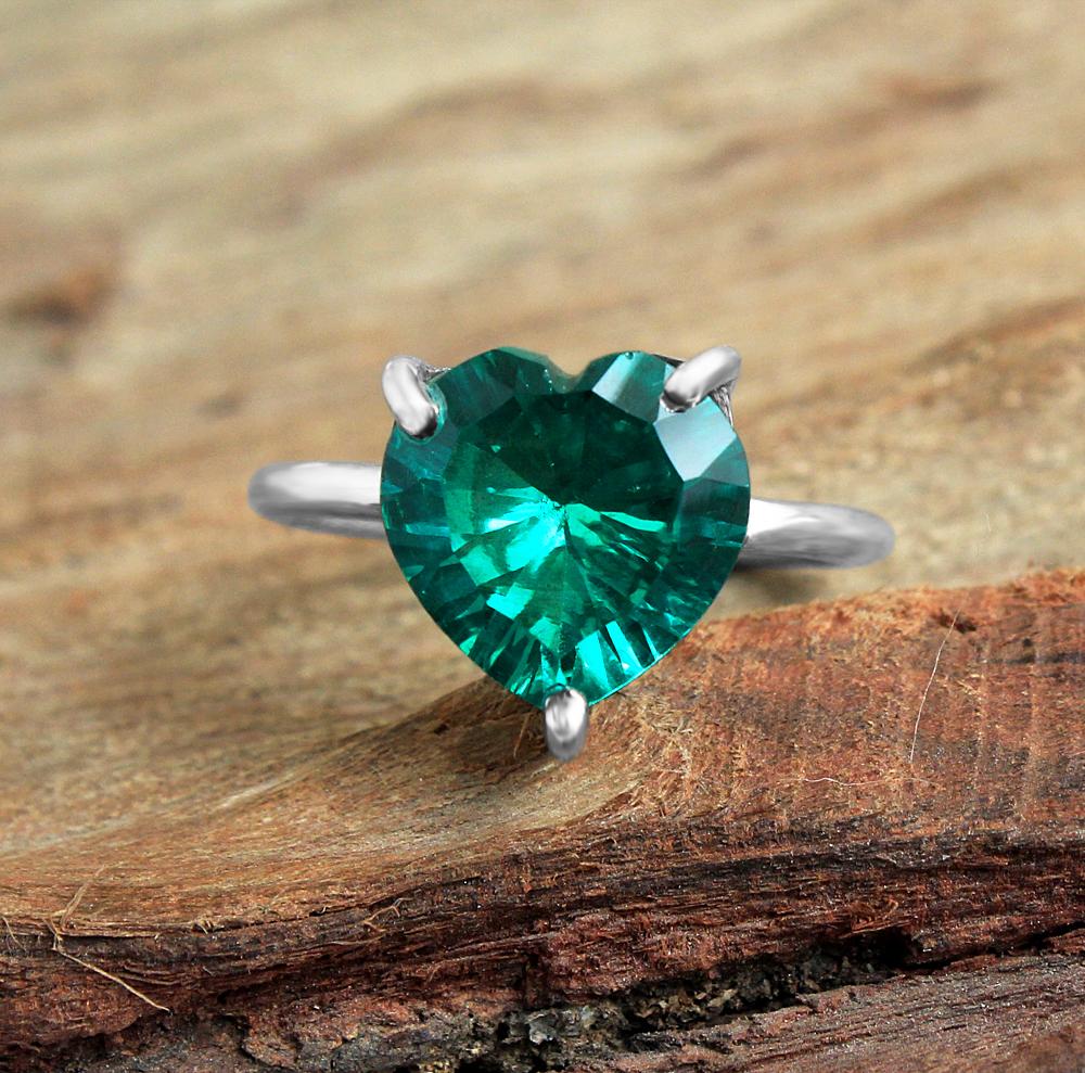 Кольцо с зеленым цирконом, кольцо в форме сердца, серебро 925 пробы, ювелирные изделия ручной работы, серебряные украшения