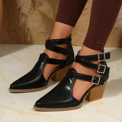 Мода 2024 Модная обувь для женщин Туфли-лодочки с пряжкой Летние с острым носком Однотонные Платье Блочный каблук Большой размер Обувь на молнии Zapatos Mujer
