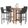 VidaXL 5 Pcs Garden Bar Set Black Solid Acacia Wood Rattan, Outdoor Bar Table and Chairs, Set of 3295276
