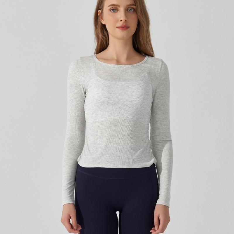 Long Sleeve Yoga Shirt Women Solid Color Slim Fit Gym Top Breathable Ribbed Gym Running Top Female Sportswear Workout Clothes