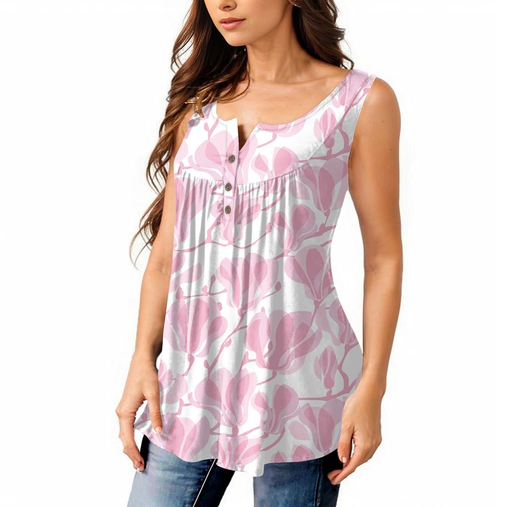 Женская мода плиссированная безрукавка повседневная футболка жилет топ на пуговицах