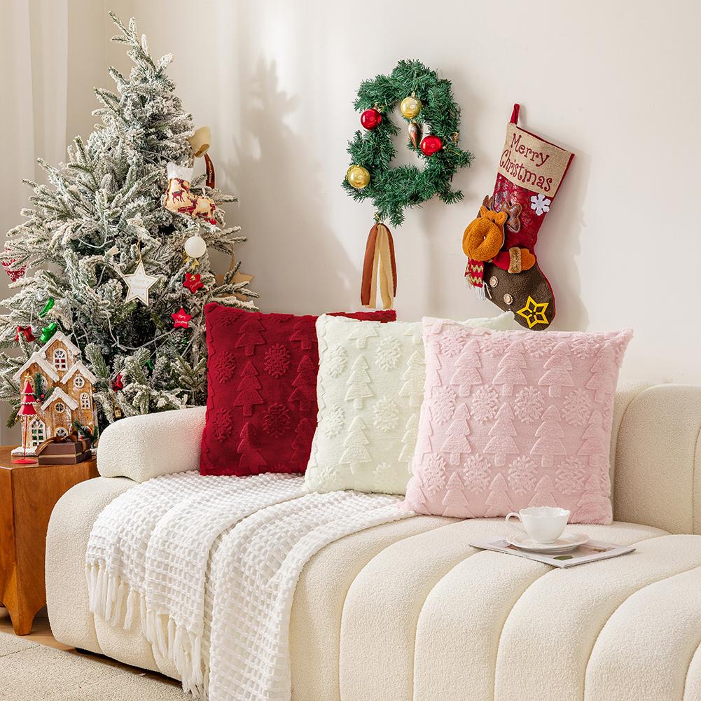 45x45cm Christmas Tree Pillow Cover Soft Snowflake Christmas Pillow Cover Christmas Plush Pillow Case for Winter Holiday Decor