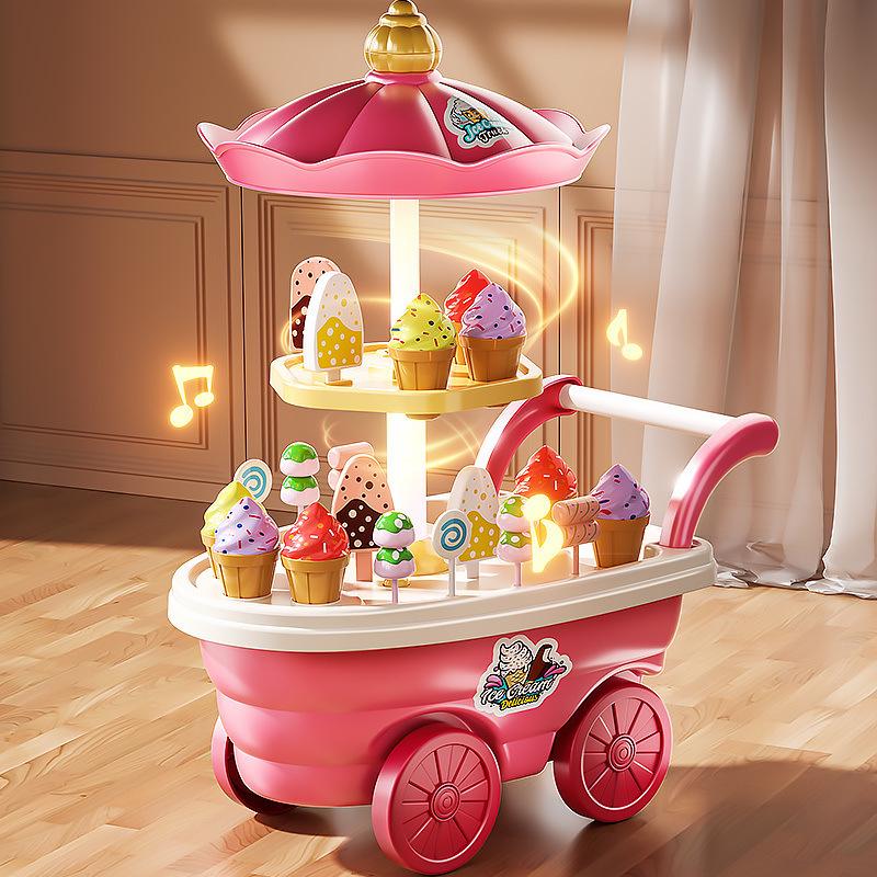 Children's Ice Cream Handcart & Music Toy Set - Ice Cream Machine & Motorcycle Role Play