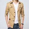 Autumn New Cotton Jacket Washed Men's Trench Coat Slim Top Medium and Long Lapel Men's Clothing Korean Version Casual Coat