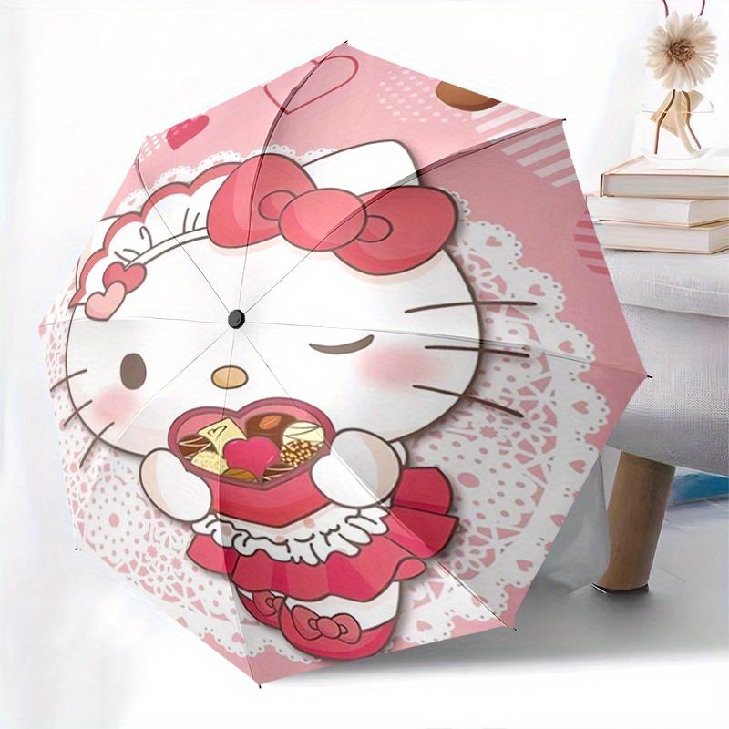 Hello Kitty,Valentine's Day Automatic Folding Umbrella-Simple 8-Rib Design, Bright Cartoon Pattern, Durable Iron Frame, Suitable For Travel,