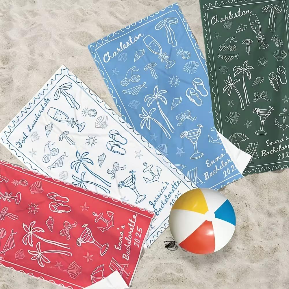 Beach Theme Beach Towel Starfish Shell Printing Microfiber Quick Drying Absorbent Large Bath Towel