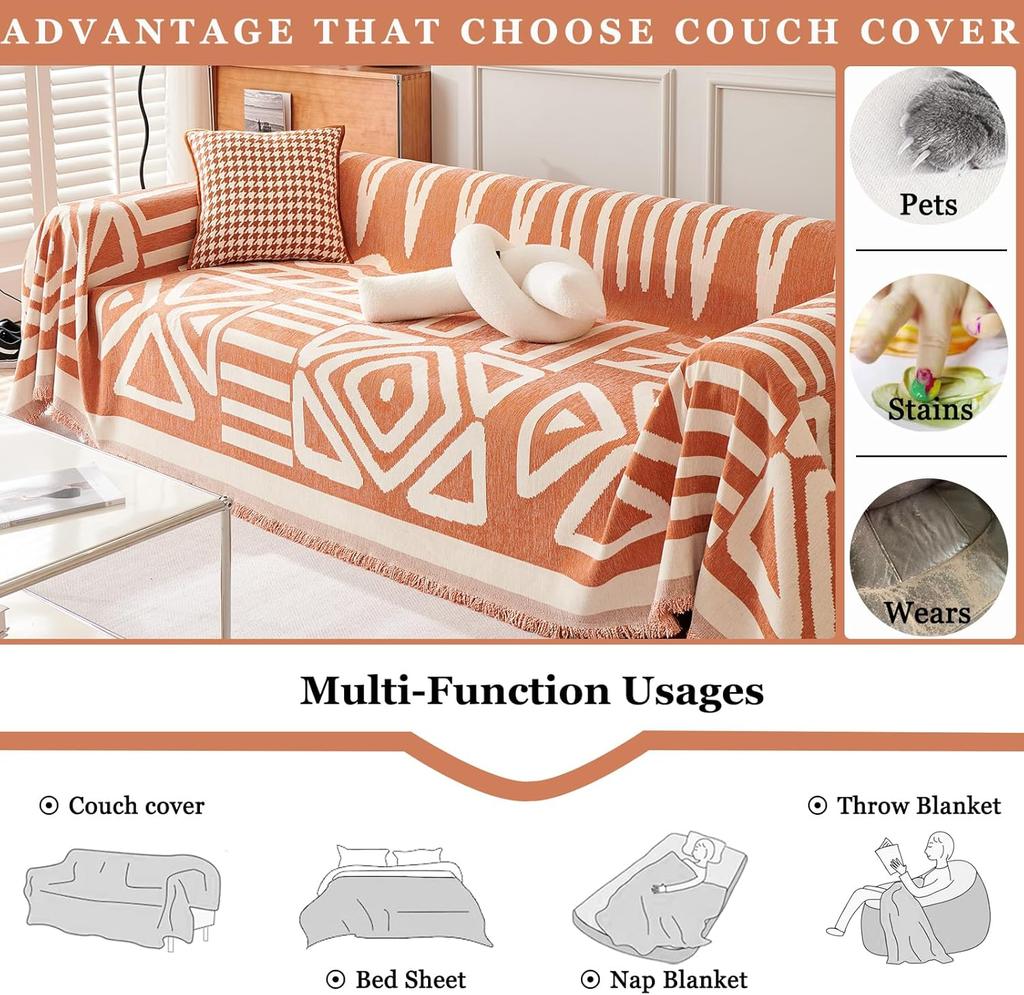 Чехлы для диванов в стиле бохо, чехол для дивана из шенилла для собак, чехол для дивана с геометрическим узором, защитный чехол для мебели для домашних животных, можно стирать