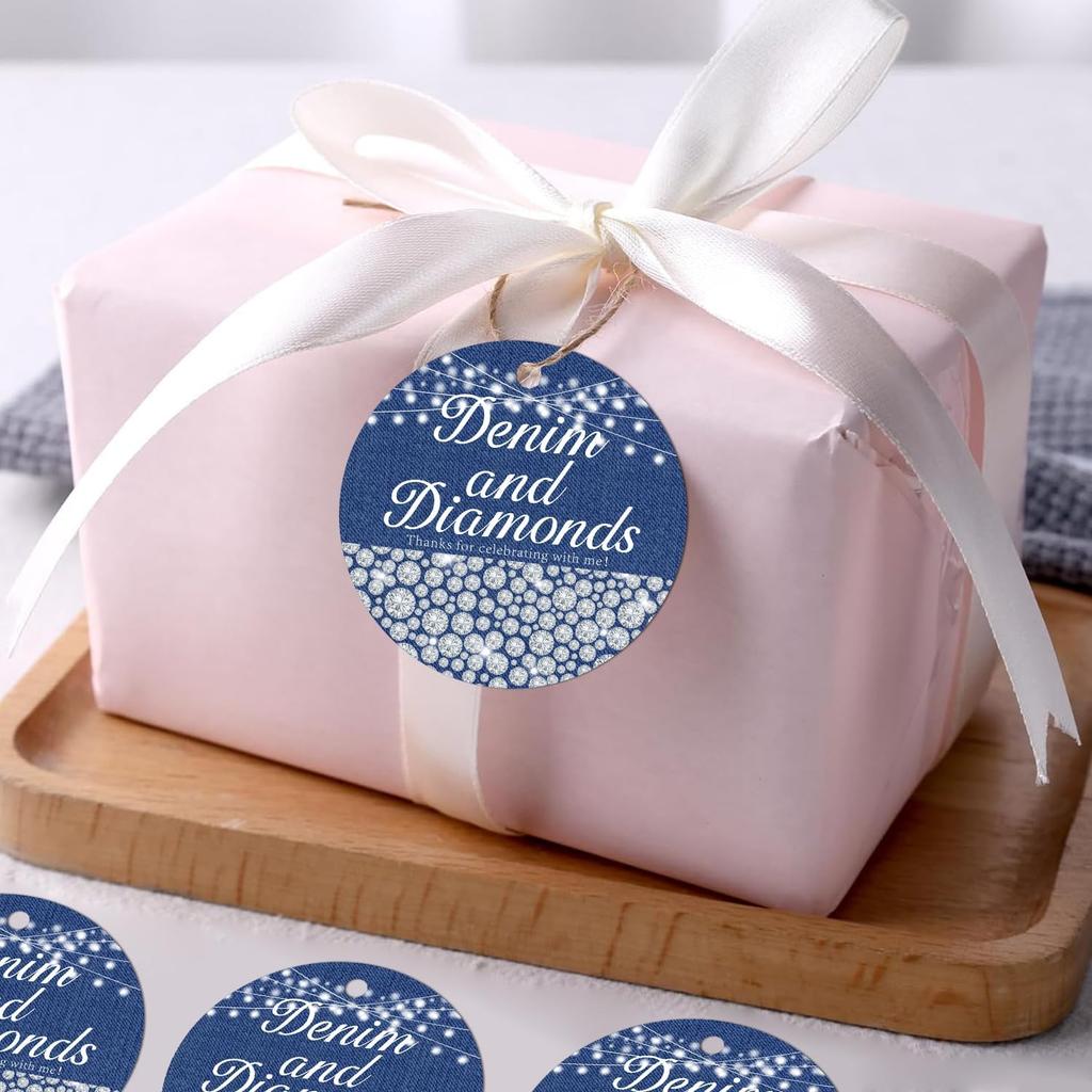 50PCS Denim and Diamonds Bachelorette Thank You Tags Blue Silver Denim and Diamonds Decor New Jeans Bridal Shower Decor Jewelry Birthday Gift Tags