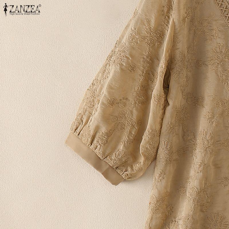 ZANZEA Женская ажурная блузка с разрезами, V-образным вырезом, свободного кроя, повседневная, с рукавами 3/4
