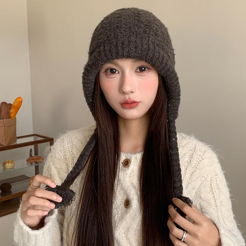 Шапка-балаклава женская зимняя, большой окружности головы, ветрозащитная и теплая, с защитой ушей, вязаная шапка, подчеркивающая лицо, маленькая шерстяная шапка