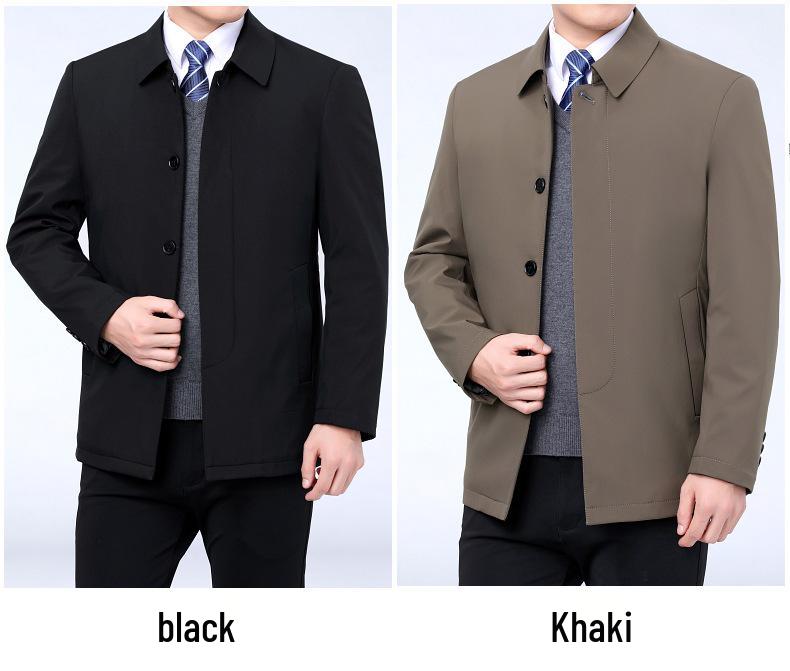 Men's Autumn/Winter Cotton Lapel Jacket - Warm, Business Casual, Button-Up Style for Middle-Aged & Elderly