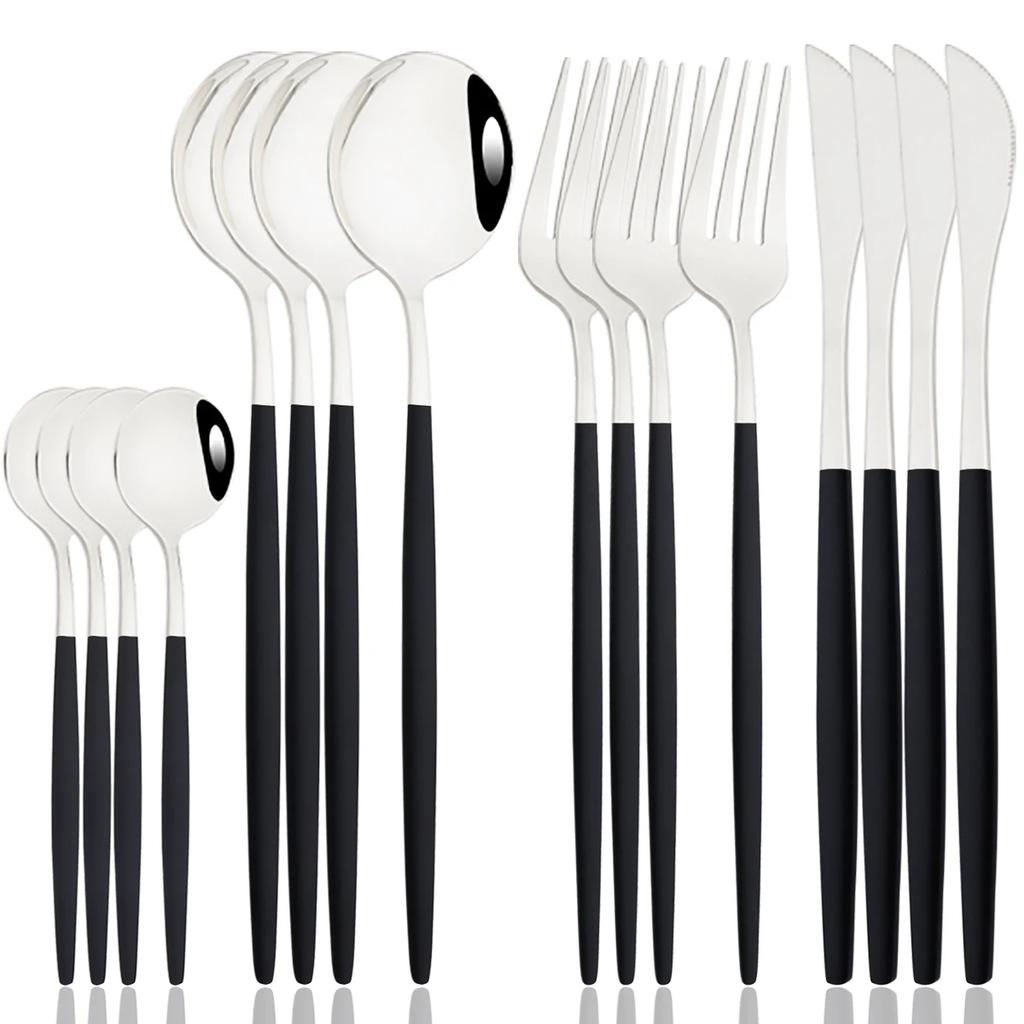 16 шт. Зеркальный розовое золото Набор столовых приборов из нержавеющей стали Нож Кофейная ложка Вилка Набор посуды Западные кухонные столовые приборы