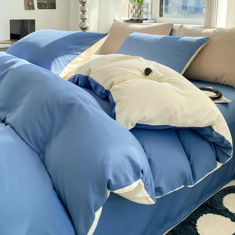 Ins Style Однотонный пододеяльник Комплект постельного белья из стираного хлопка Постельное белье Одеяло Чехол Наволочка Мягкие комплекты постельного белья Пододеяльники 220x240