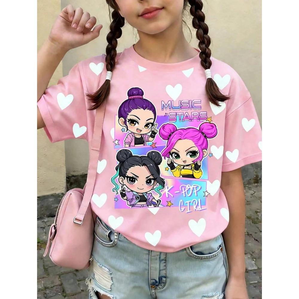 Kpop Style Short-Sleeve T-Shirts for Girls Funny Gift for Kids Summer Short Sleeve Tops Casual Round-Neck Outdoor Girls Clothes