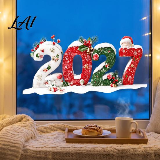 Festive Home Window Ornaments 2027 Christmas Static Clings Snowman Snowflake Holly Glass Stickers Clear Vivid Film Reusable Xmas Decals for