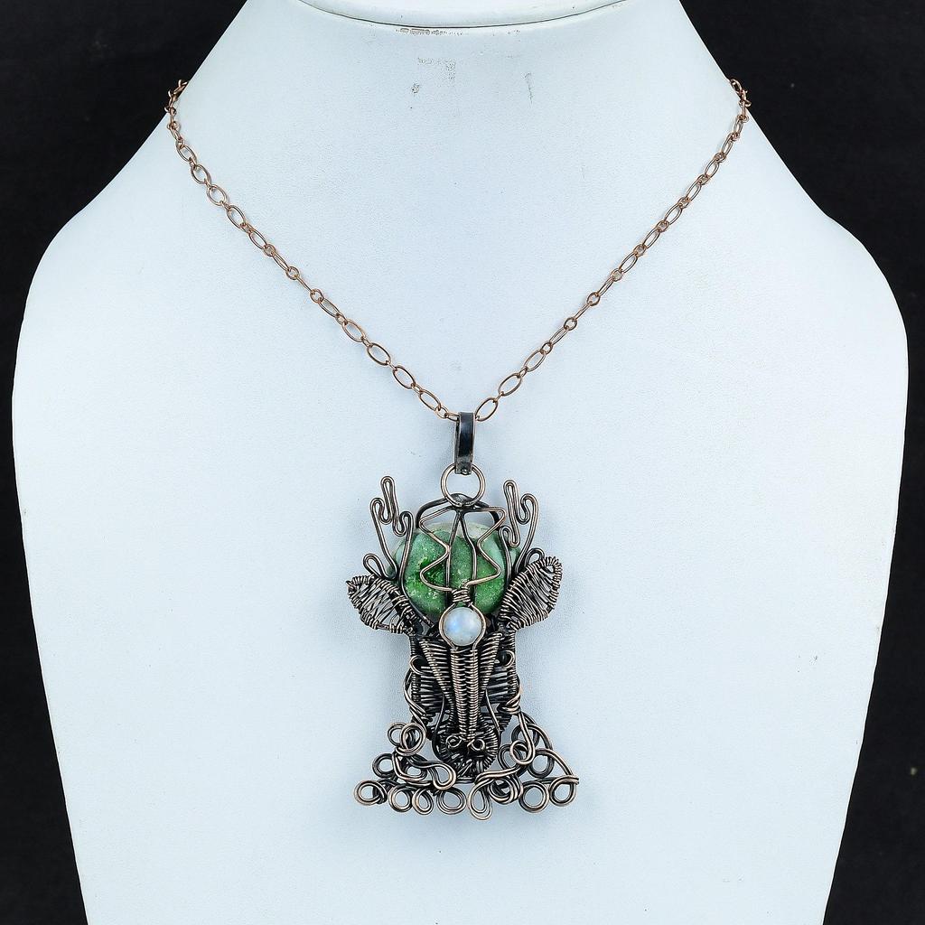 Подвеска из варисцита, медная проволока, обернутая в ручную ювелирное изделие, подвеска из драгоценного камня в виде оленьей морды, радужный лунный камень, подвеска из медной проволоки, подарок для мамы