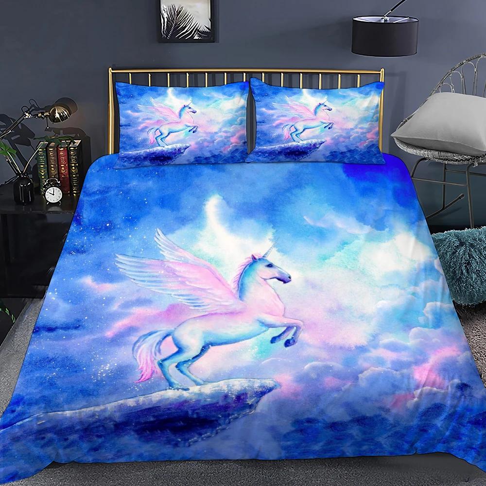 Unicorn Soft Duvet Cover Purple Pink Carton Dream Warm Comforter Cover Set Women Stars Rainbow Rhinestone Beding Set for Tenage Young Girls