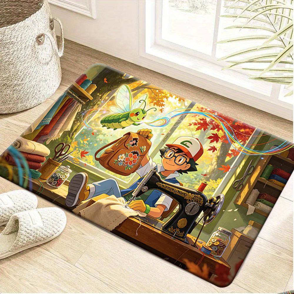 Pokemon Riolu Cool Action Print Non-Slip Doormat, Absorbent Floor Mat for Home Decor