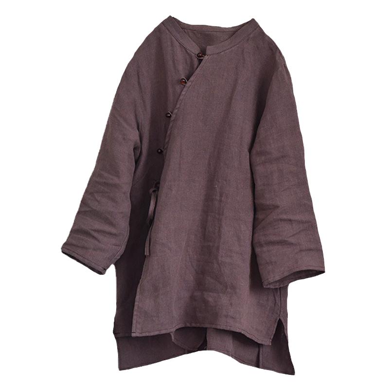 Johnature Женские рубашки в китайском стиле, топы, однотонные, с длинным рукавом, блузки, весенние женские рубашки на пуговицах