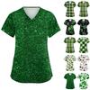 Ladies' St. Patrick Print Fashionable V-neck Pocket Short Sleeved Uniform And Caregiver Top