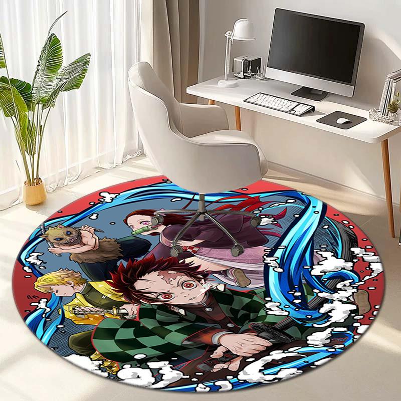Classic Japanese-style cartoon Demon Slayer round rug, home soft decorative anti-slip yoga mat and chair mat, outdoor floor mat carpet K7