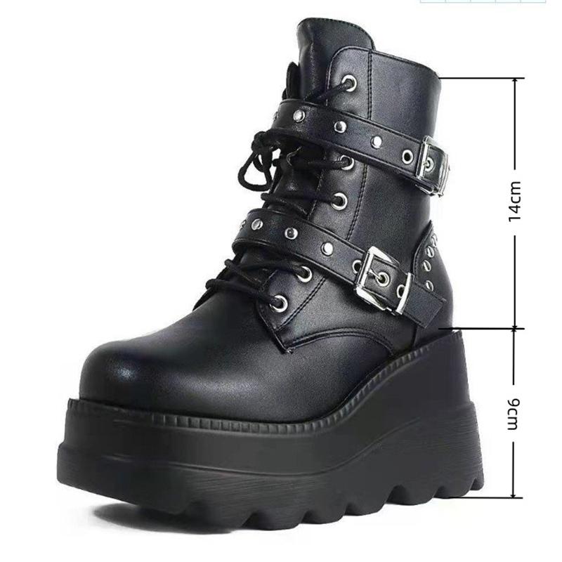 Fashion Chunky Platform Super High Heel Y2K Shoes Women 2025 Winter Gothic Thick Bottom Black Ankle Boots Punk Metal Rivet Buckle Shoes