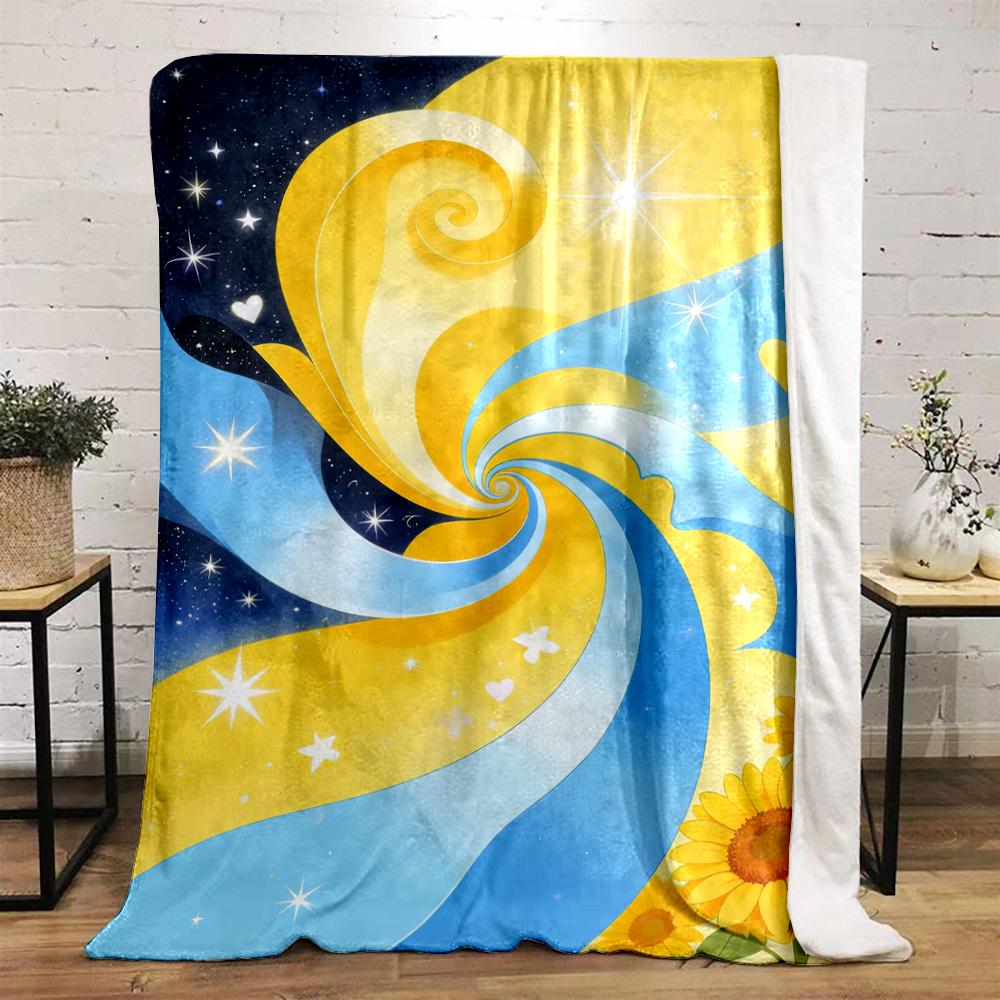 Yellow and Blue Swirl with Sunflowers Design Flannel blanket for bedroom, living room, sofa, and nap sofas
