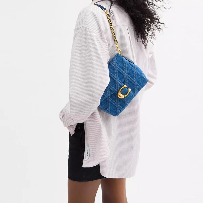 COACH Tabby 20 Times Square Quilted Logo Denim Shoulder Bag Small Women's Brass with Dark Blue