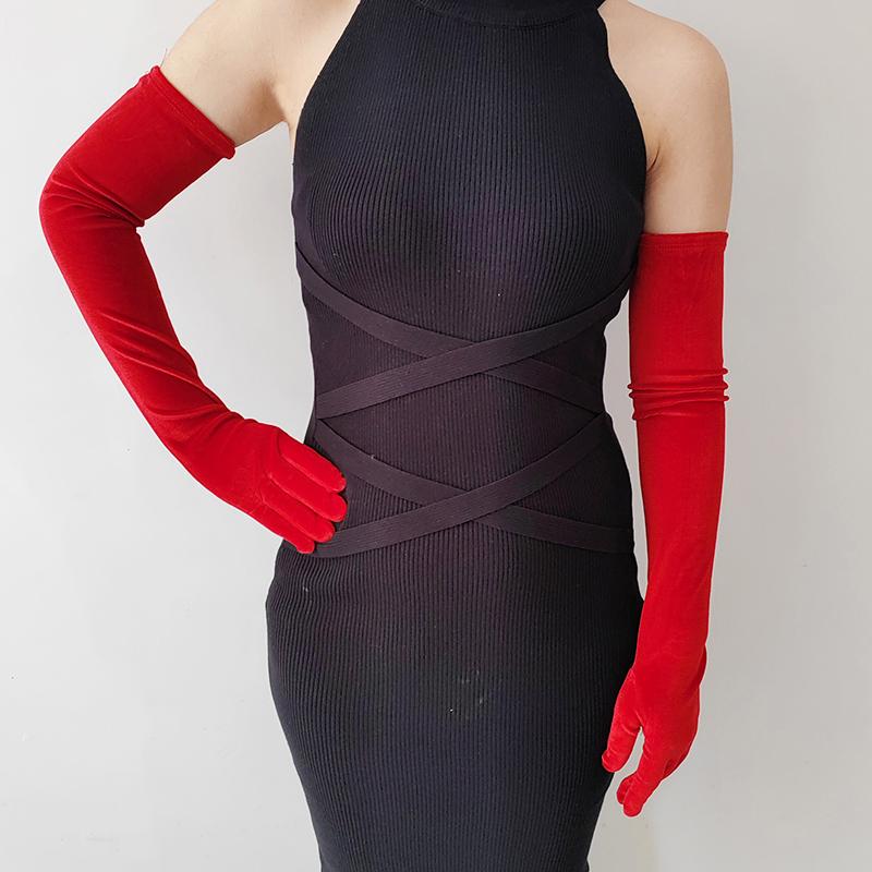 44cm 52cm 65cm Autumn Winter Warm Women Banquet Opera Solid Long Gold Velvet Gloves Retro Elegant Soft Tight Not Bloated Elastic