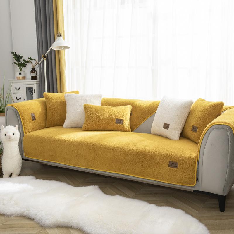 Зимняя подушка для дивана из овчины, утолщенная флисовая подушка, нескользящий кожаный чехол для дивана, высококачественный скандинавский простой зимний чехол