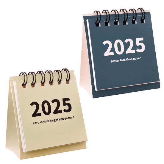 2Pcs 2025 Desk Calendar Mini Desktop Standing Flip Calendar Portable School Stationery Learning Planner Pocket Calendar