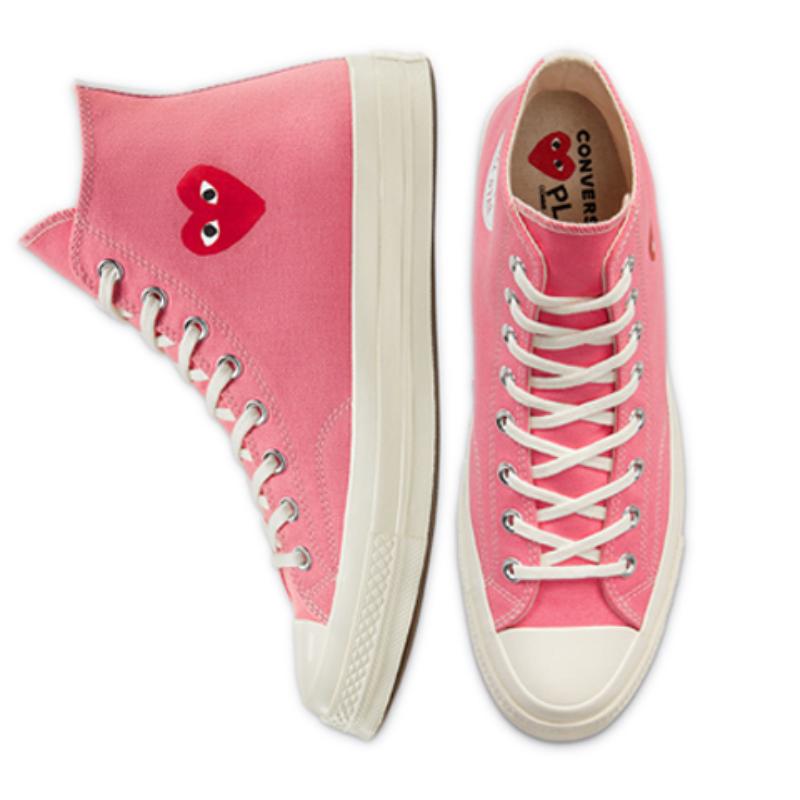 Converse Chuck 70 CDG PLAY x Converse Chuck Taylor All Star 1970s Высокие Удобные Повседневные Универсальные Высокие Канвас Унисекс Розовые